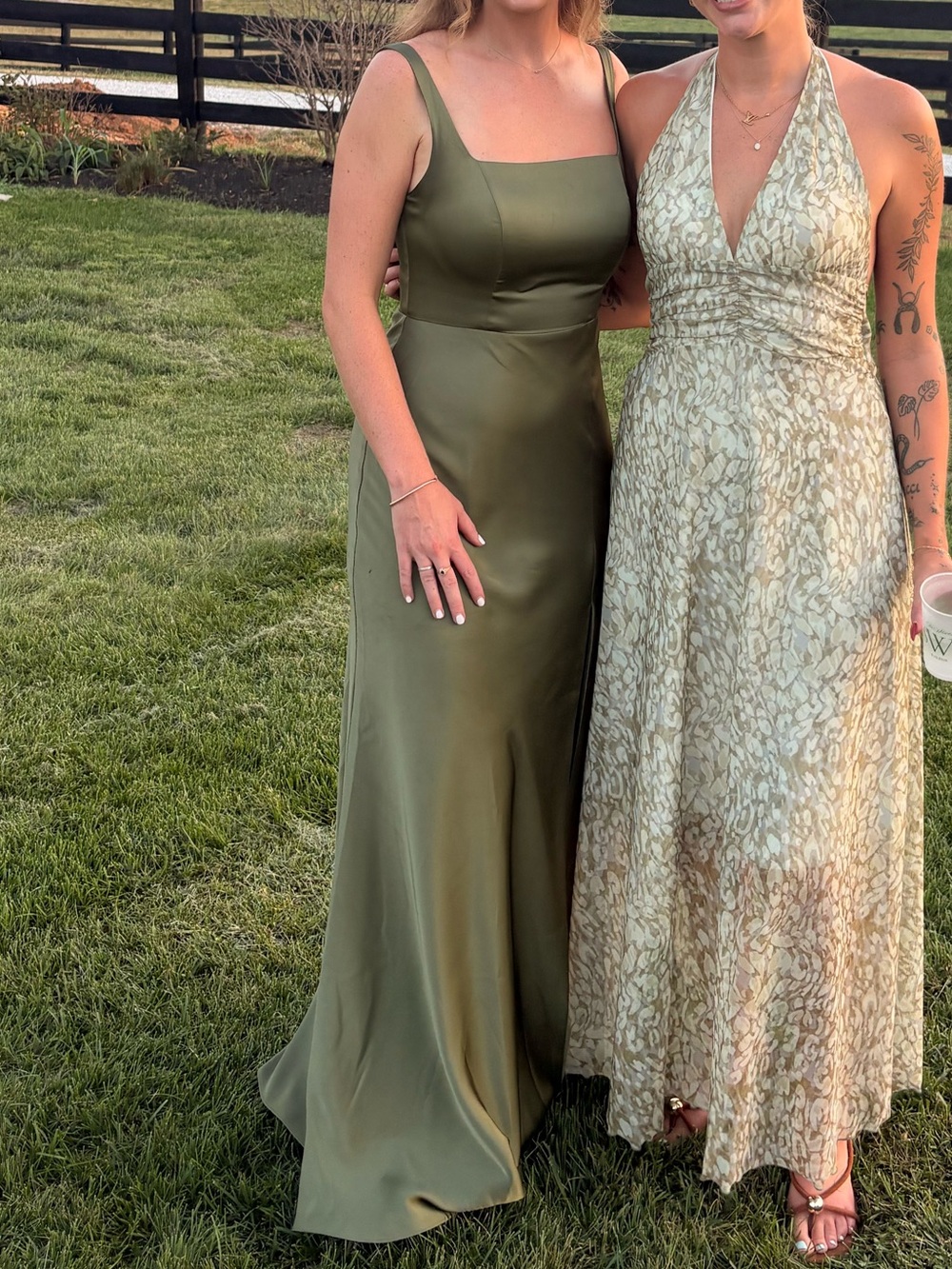 Azazie Olive Green Satin Maxi Dress
